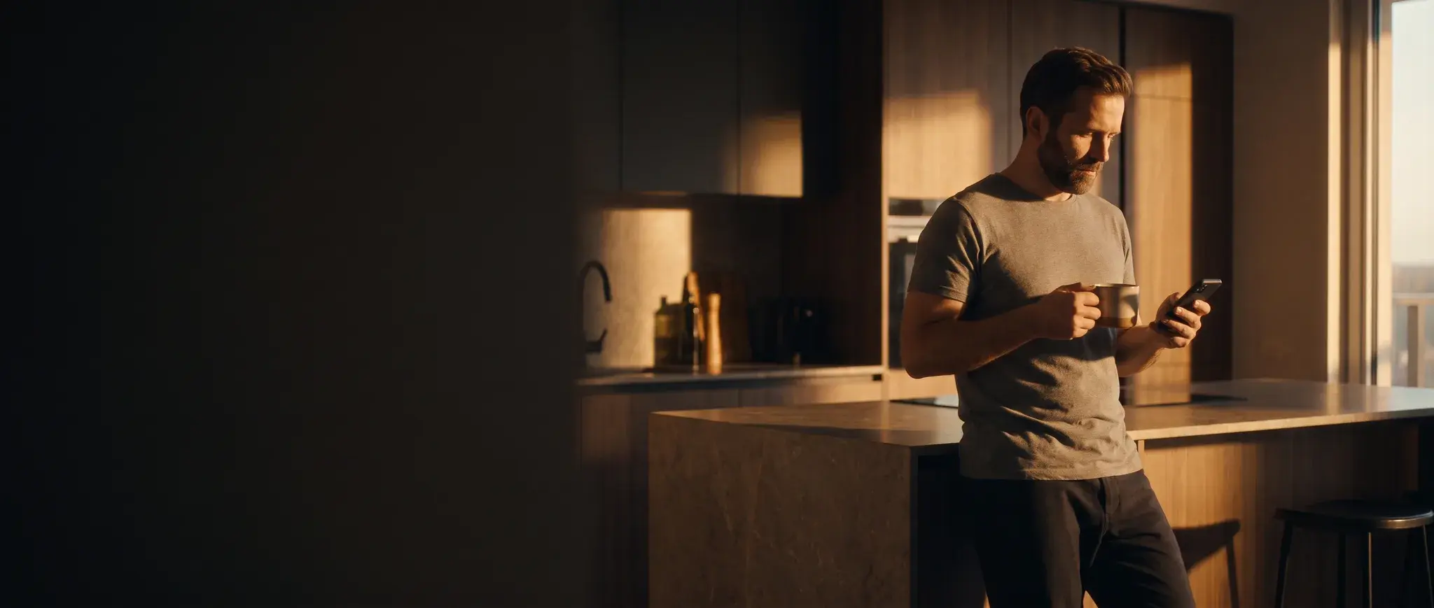 The same player the next morning in his kitchen, reading a message from Seven